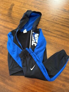 Nike Black and Blue Kids Hooded Tracksuit Set